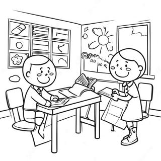 Pagina Para Colorir Da Cena Divertida Da Sala De Aula K 12 101523-39984