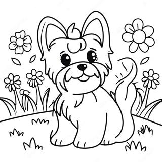 Pagina Para Colorir De Yorkie Adoravel Em Um Jardim De Flores 109800-46497