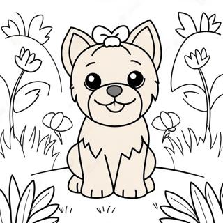 Pagina Para Colorir De Yorkie Adoravel Em Um Jardim De Flores 109800-46499