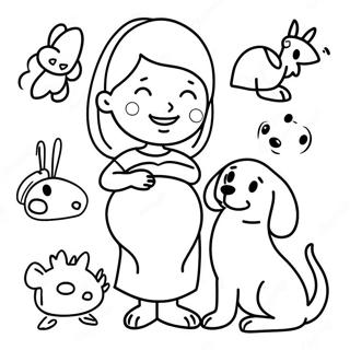 Pagina Para Colorir De Linda Gravida Com Animais De Estimacao 109983 46648