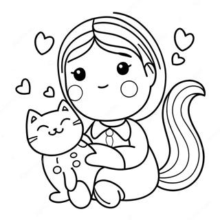 Pagina Para Colorir De Uma Menina Encantadora Com Um Gato 119605-54535