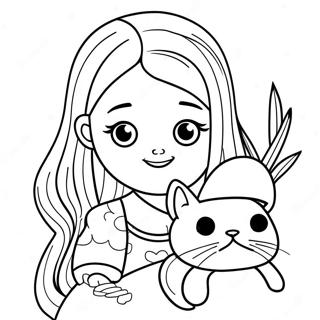 Pagina Para Colorir De Uma Menina Encantadora Com Um Gato 119605-54536