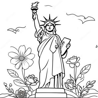 Pagina Para Colorir Da Estatua Da Liberdade Cercada Por Flores 128326-61761