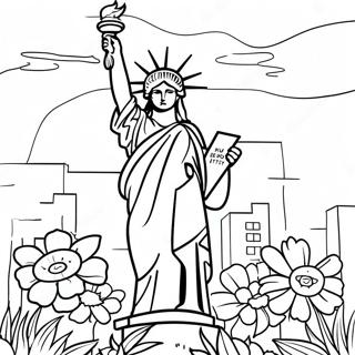 Pagina Para Colorir Da Estatua Da Liberdade Cercada Por Flores 128326-61764