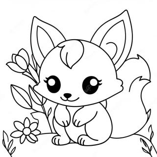 Pagina Para Colorir De Kitsune Fofa Com Flores 129251-62474