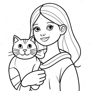 Menina Com Gato Páginas Para Colorir