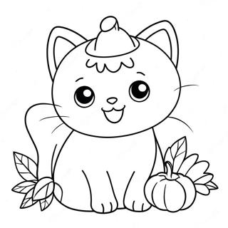 Desenho Para Colorir De Gato Fofo De Acao De Gracas Com Abobora 136772-68475