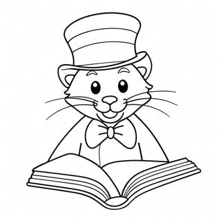 Gato Do Chapeu Lendo Um Livro Pagina Para Colorir 15709-3425