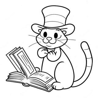 Gato Do Chapeu Lendo Um Livro Pagina Para Colorir 15709-3426