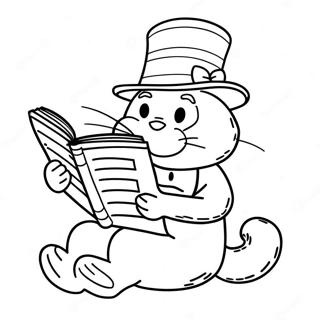 Gato Do Chapeu Lendo Um Livro Pagina Para Colorir 15709-3427