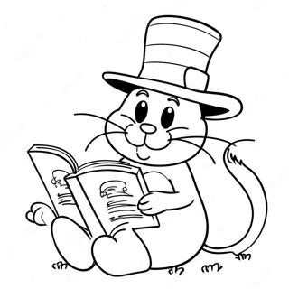 Gato Do Chapeu Lendo Um Livro Pagina Para Colorir 15709-3428