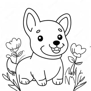 Corgi Feliz Com Flores Pagina Para Colorir 30125-6557