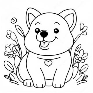 Corgi Feliz Com Flores Pagina Para Colorir 30125-6558