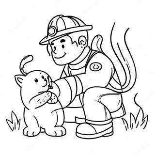 Corajoso Bombeiro Salvando Um Gato Pagina Para Colorir 30298-6595