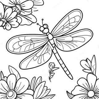 Pagina Para Colorir Do Libelula Colorida Em Um Jardim De Flores 39731-8674
