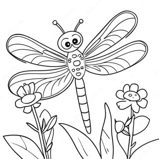 Pagina Para Colorir Do Libelula Colorida Em Um Jardim De Flores 39731-8675