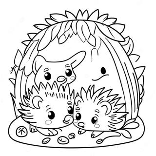 Familia De Ouricos Em Uma Toca Aconchegante Pagina Para Colorir 41180-9011