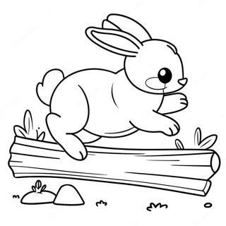 Coelho Peludo Pulando Sobre Um Tronco Pagina Para Colorir Páginas Para Colorir