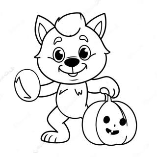 Lobisomem De Desenho Animado Fofo Segurando Uma Abobora Pagina Para Colorir 44974-9840