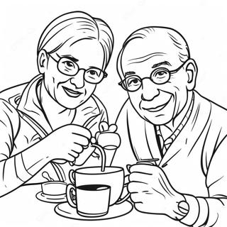 Idosos Aproveitando Cha Para Colorir 72312-16091