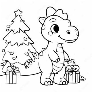 Pagina Para Colorir De Dinossauro Fofo Decorando Uma Arvore De Natal 74215-17570