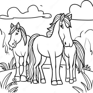 Familia De Cavalos Selvagens Na Natureza Pagina Para Colorir 76270-19174