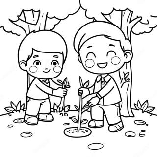 Criancas Brincalhonas Plantando Arvores Pagina Para Colorir 76297 19201