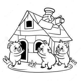Desenho Para Colorir Dos Tres Porquinhos Construindo Uma Casa 76601 19434