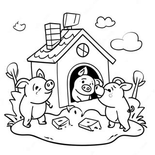 Desenho Para Colorir Dos Tres Porquinhos Construindo Uma Casa 76601 19435
