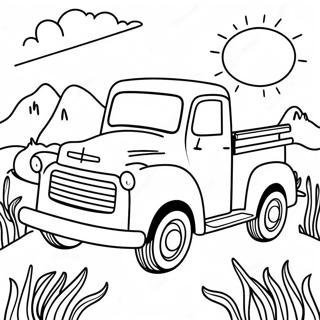 Pagina Para Colorir De Caminhao Azul Pequeno Em Um Campo Ensolarado 84447-25543