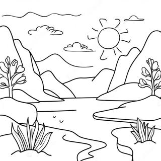 Pagina Para Colorir De Paisagem Do Por Do Sol Colorida Em Aquarela 90066-30163