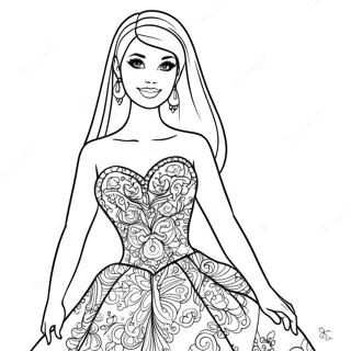 Paginas Para Colorir Da Barbie Em Um Vestido Brilhante 913-730